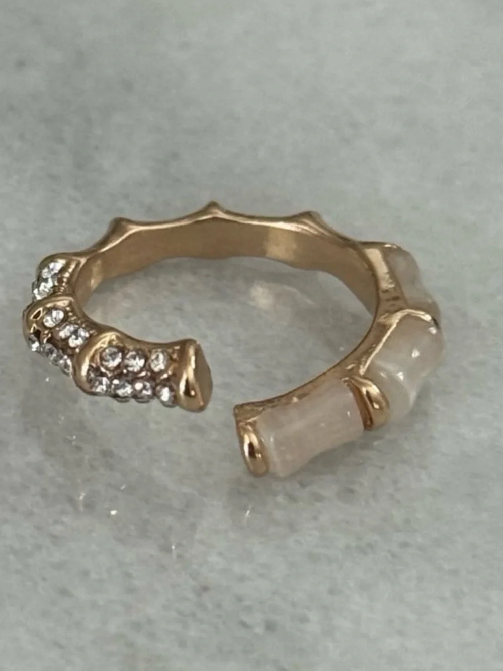 Gold Crystal Bamboo Wrap Wring   Brand New  Gold Plated Stainless Steel